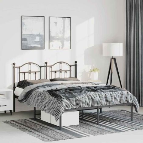 Cadre de lit,Structure de lit,Lit Adulte métal sans matelas avec tête de lit noir 135x190cm (1/5)