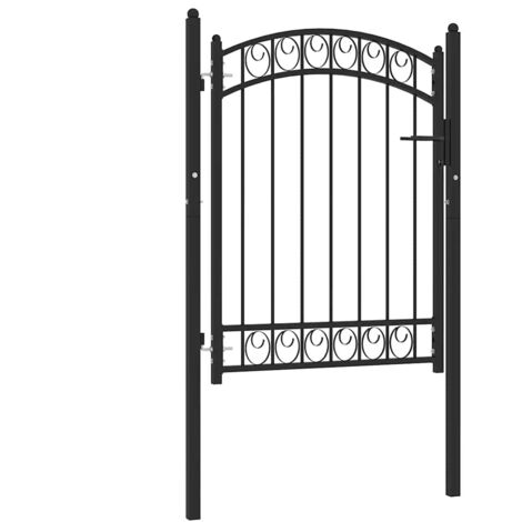 Portail de clôture-Portail de jardin-Portillon de jardin avec dessus arqué Acier 100x98,5 cm Noir (1/5)