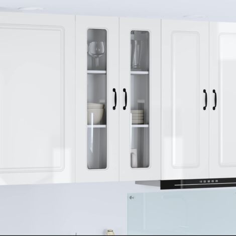 Armoire de cuisine-Meuble de cuisine-Armoire de rangement Kalmar Blanc brillant 60 x 31 x 100 cm 334336 (1/5)