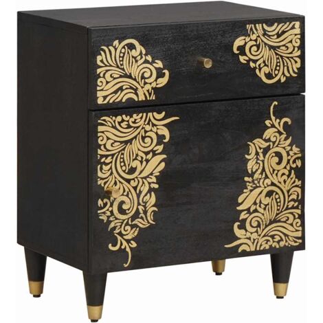 Cabinet de chevet avec porte et tiroir-Table de nuit-Table de chevet Noir 50 x 33 x 60 cm 705598 (1/5)