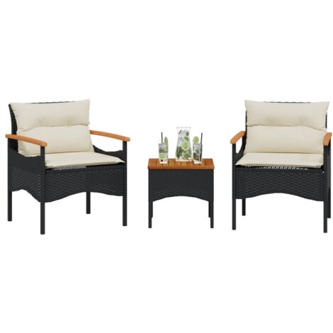 Salon de jardin 3 pcs avec coussins-Lot de 3 Mobilier de jardin-Meuble de jardin noir résine tressée 645022 (1/5)