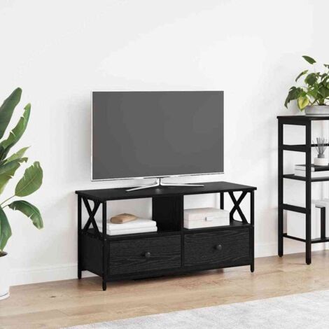 Meuble TV-Banc TV-Meuble Télé Chêne noir 90 x 33 x 45 cm Bois d'ingénierie et acier (1/5)