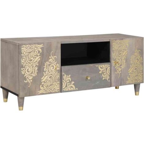 Meuble TV-Banc TV-Meuble Télé Gris 105 x 33 x 46 cm Bois de mangue massif 225184 (1/5)
