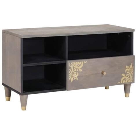 Meuble TV-Banc TV-Meuble Télé Gris 80 x 33 x 46 cm Bois de mangue massif (1/5)