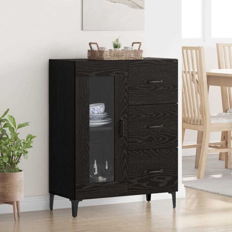 Buffet-Meuble de rangement Chêne noir 69,5 x 34 x 90 cm Bois d'ingénierie et fer 403637 (1/5)
