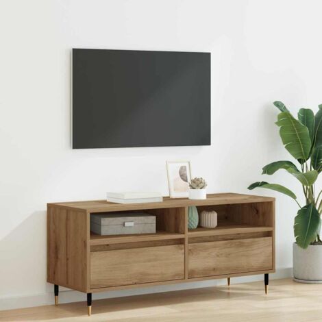 Meuble TV avec tiroir-Banc TV-Meuble Télé Chêne artisanal 100 x 34,5 x 44,5 cm 920905 (1/5)