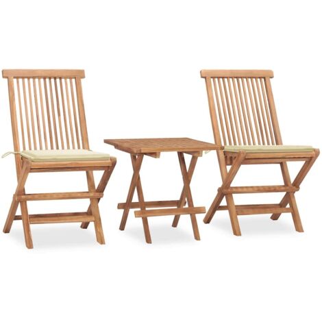 Ensemble à manger de jardin pliable avec coussin 3 pcs-Salon de jardin-Ensemble repas d'extérieur Teck 627220 (1/5)