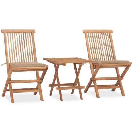 Ensemble à manger de jardin pliable avec coussin 3 pcs-Salon de jardin-Ensemble repas d'extérieur Teck 969268 (1/5)