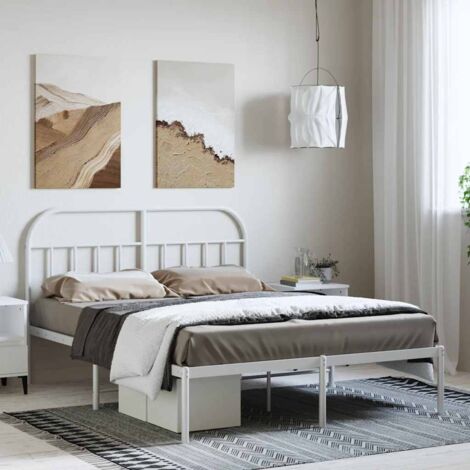 Cadre de lit métal sans matelas et tête de lit-Structure de lit avec panneau de lit blanc 135x190 cm 513733 (1/5)