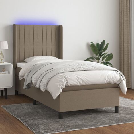 Sommier tapissier avec matelas et LED Lit adulte Contemporain Taupe 100x200 cm Tissu 40508 (1/5)