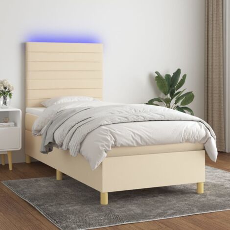 Sommier tapissier avec matelas et LED Lit adulte Contemporain Crème 100x200 cm Tissu 23984 (1/5)