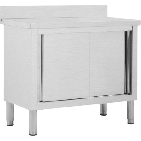 Bonnevie – Table de travail en inox 100x50cm – Établi avec portes coulissantes – Conception hygiénique et anti-corrosive – Hauteur réglable 95-97cm - BV976951