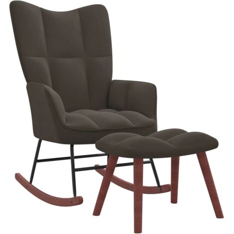 Chaise à bascule Fauteuil berçant - Chaise de salon avec repose-pied Gris foncé Velours BonneVie-67585 (1/5)