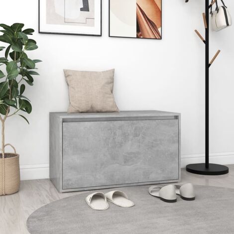 Banc d'entrée Banc Coffre de rangement - Banquette 80x40x45 cm Gris béton Aggloméré BV563399 - BonneVie (1/5)