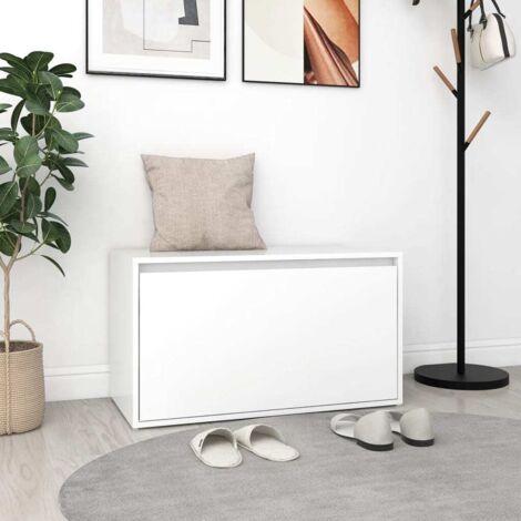 Bonnevie – Banc d'entrée coffre de rangement 80x40x45 cm – Aggloméré blanc – Tiroir coulissant pour rangement pratique – Assemblage requis - BV913533