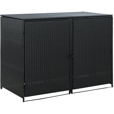 Abris pour poubelle double Abri de Jardin - Résine tressée Noir 148x80x111 cm BV702001 - BonneVie (1/5)