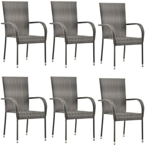 Lot de 6 Chaises de jardin empilables - Chaise d'extérieur pour terrasse/jardin Gris Résine tressée BV693984 - BonneVie (1/5)