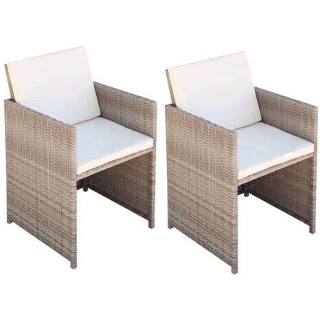 Lot de 2 Chaises de jardin - Chaises d'extérieur pour terrasse/jardin avec coussins Résine tressée Beige BV357493 - BonneVie (1/4)