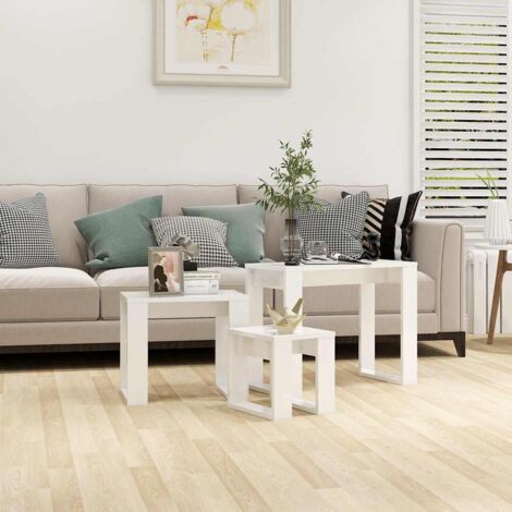 Lot de 3 Tables basses gigognes - Tables de salon Tables Café Blanc brillant Bois d'ingénierie BV660658 - BonneVie (1/5)