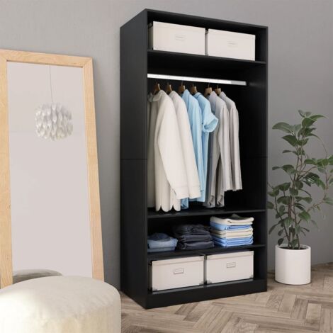 Garde-robe Meuble de Rangement - Style Contemporain Noir 100 x 50 x 200 cm Bois d'ingénierie BV820627 - BonneVie (1/5)