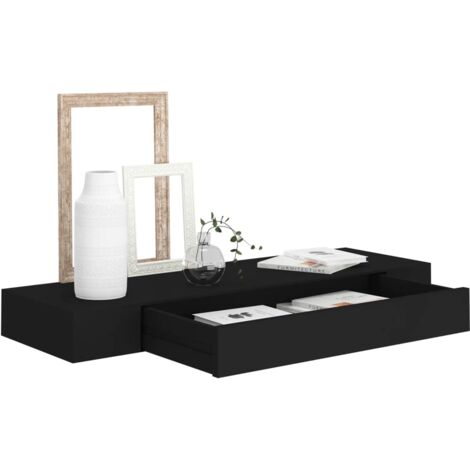 QID Étagère murale flottante avec tiroir Noir 80x25x8 cm - Maison