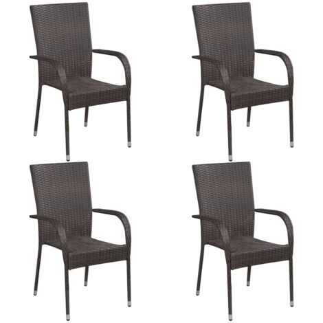 Lot de 4 Chaises de jardin empilables - Chaise d'extérieur pour terrasse/jardin Résine tressée Marron BV871622 - BonneVie (1/4)