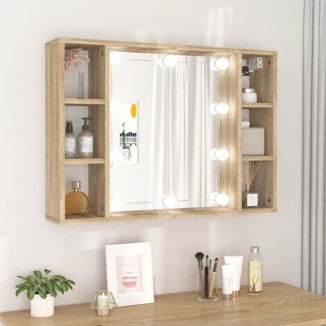 Bonnevie – Armoire murale de salle de bain avec miroir et LED – Chêne sonoma – Dimensions 76x15x55 cm – Installation murale facile - BV817238 (1/5)
