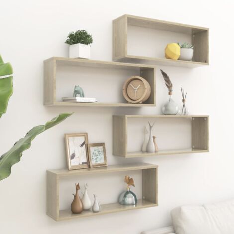 Lot de 4 Étagères cube murales Étagère de Rangement - Meuble de rangement Chêne sonoma 60x15x23 cm Aggloméré BV807064 - BonneVie (1/5)