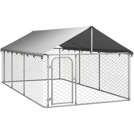 Bonnevie – Chenil d'extérieur pour chiens 400x200x150 cm – Enclos avec toit en acier galvanisé – Protection contre intempéries – Argent - BV563805