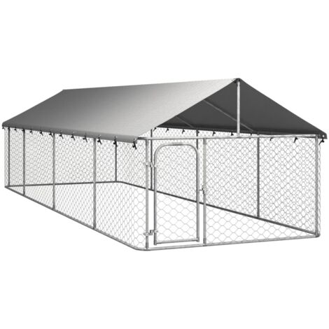 Bonnevie – Chenil d'extérieur pour chiens avec toit en polyéthylène – Acier galvanisé 600x200x150 cm – Système de verrouillage à loquet – Argent - BV642932