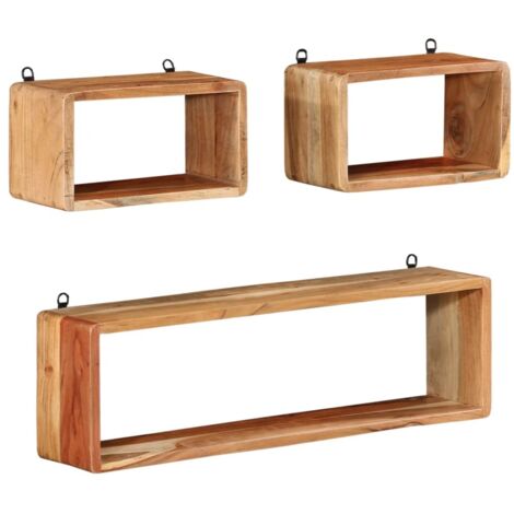 Ensemble d'étagères murales cube 3 pcs Étagère de Rangement - Meuble de rangement Bois d'acacia solide BV802555 - BonneVie (1/5)