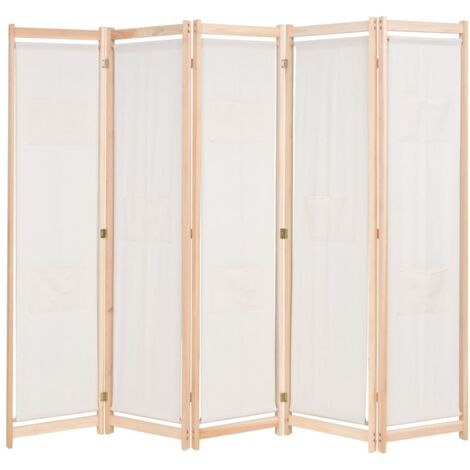 Paravent Cloison de séparation 5 panneaux - Séparateur de Jardin Crème 200 x 170 x 4 cm Tissu BV995819 - BonneVie (1/4)
