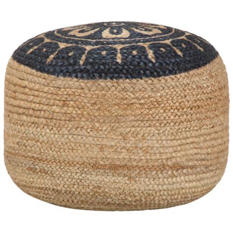 Pouf Design fait à la main - Fauteuil Repose-Pieds pour Salon ou Chambre Bas Bleu 45 x 30 cm Jute BV998943 - BonneVie (1/4)