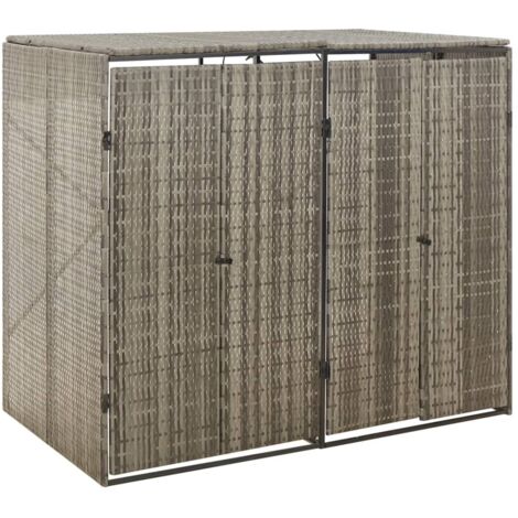 Abri pour poubelle double Abri de Jardin - Gris 140x80x117 cm Résine tressée BV224003 - BonneVie