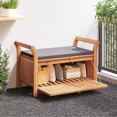 Banc de rangement de jardin Moderne - Coffre de rangement avec coussin 91 cm Bois d'acacia BV784820 - BonneVie (1/5)
