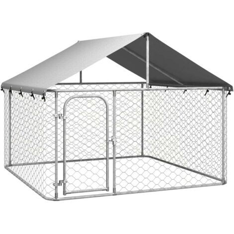 Bonnevie – Chenil d'extérieur avec toit pour chiens 200x200x150 cm – Acier galvanisé et polyéthylène – Parois en maillon de chaîne – Système de verrouillage - BV253050