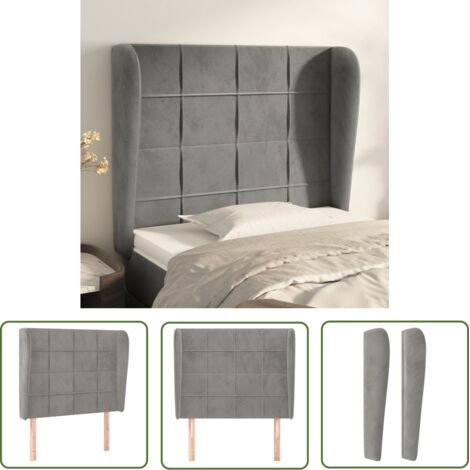 The Living Store Tête de lit avec oreilles Gris clair 93x23x118/128 cm Velours - Tête De Lit - Têtière De Lit - Literie - Meuble De Chambre - Mobilier Chambre (1/5)