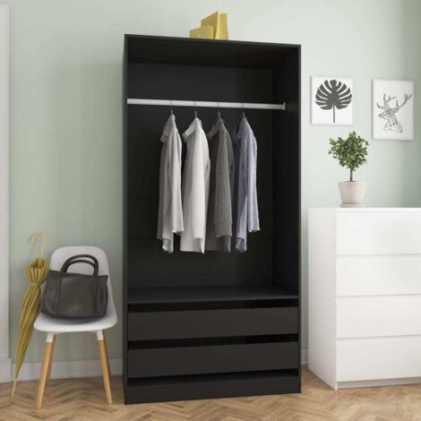 Garde-robe Meuble de Rangement - Style Contemporain Noir 100x50x200 cm Aggloméré BV790174 - BonneVie (1/5)