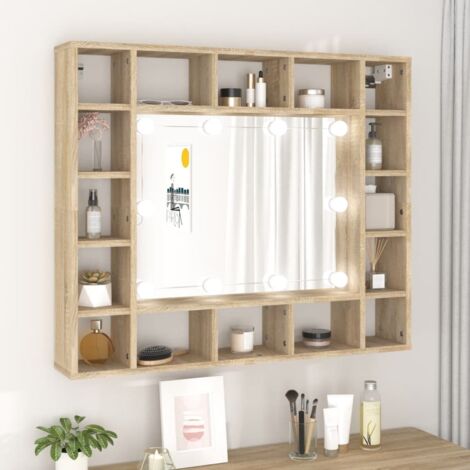 Armoire de miroir avec LED Meuble de Rangement - Style Contemporain Chêne sonoma 91x15x76,5 cm BV620287 - BonneVie (1/5)