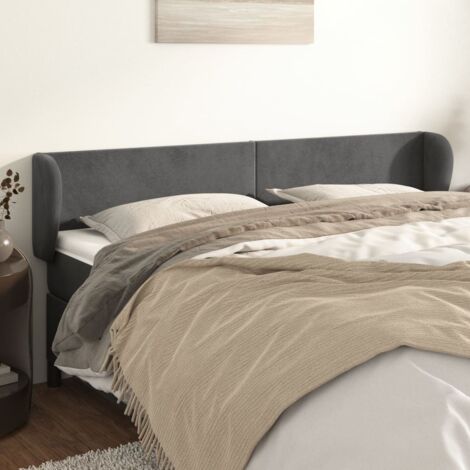 Tête de lit avec oreilles, Résistante et économique, Panneau de lit, Gris foncé 203x23x78/88 cm Velours OIB4674E (1/5)
