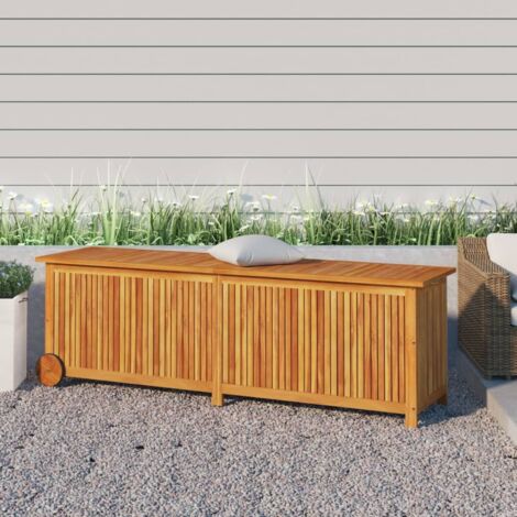 Bonnevie – Coffre de jardin en bois d'acacia massif 150x50x58cm – Sac intérieur résistant à l'eau – Roues pour déplacement facile – Brun - BV490254 (1/5)