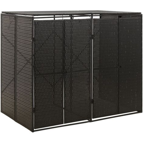 Abri pour poubelle double Abri de Jardin - Noir 140x80x117 cm Résine tressée BV784676 - BonneVie