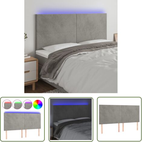 The Living Store Tête de lit à LED Gris clair 200x5x118/128 cm Velours - Tête De Lit Led - Tête De Lit Velours - Tête De Lit Moderne - Éclairage Led - Têtière De Lit (1/5)