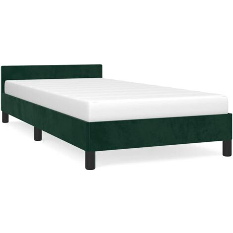 Lit adulte pour 1 personnes avec tête de lit, Structure de lit, Assemblage Facile, Vert foncé 90x190 cm Velours OIB7726E (1/5)