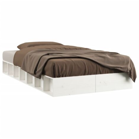 Lit adulte pour 1 personnes, Structure de lit, Assemblage Facile, Blanc 100x200 cm Bois massif OIB2365E (1/5)