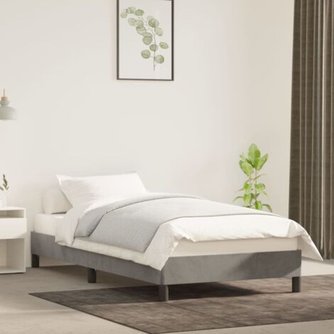 Lit adulte pour 1 personnes, Structure de lit, Assemblage Facile, Gris clair 90x190 cm Velours OIB7903E (1/5)