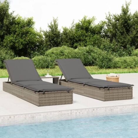 Bonnevie – Transat réglable en rotin PE avec coussin gris – Dimensions 201 x 55 cm – Résistant aux intempéries – Confort optimal pour balcon et piscine (1/5)
