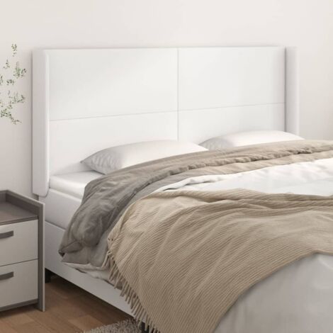 Tête de lit avec oreilles, Résistante et économique, Panneau de lit, Blanc 203x16x118/128 cm Similicuir OIB6268E (1/5)