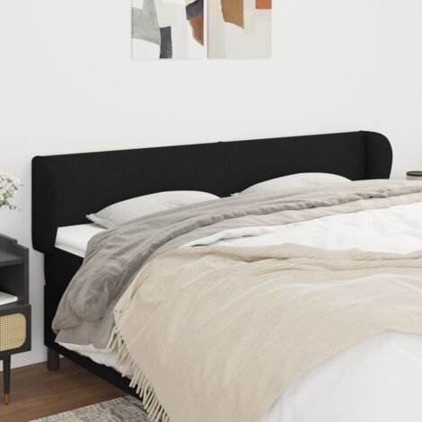 Tête de lit avec oreilles, Résistante et économique, Panneau de lit, Noir 203x23x78/88 cm Tissu OIB1040E (1/5)