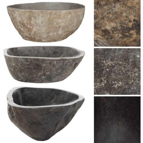 Bonnevie – Vasque à poser ovale en pierre de rivière 38-45 cm – Surface intérieure polie – Évier élégant pour salle de bains - OIB9351E